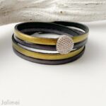 Wickellederarmband mit Glitzerstein gold anthrazit