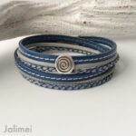 Wickellederarmband mit Spirale in blau