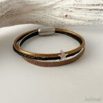 Lederarmband mit Glitzer gold-schwarz mit Sternchen