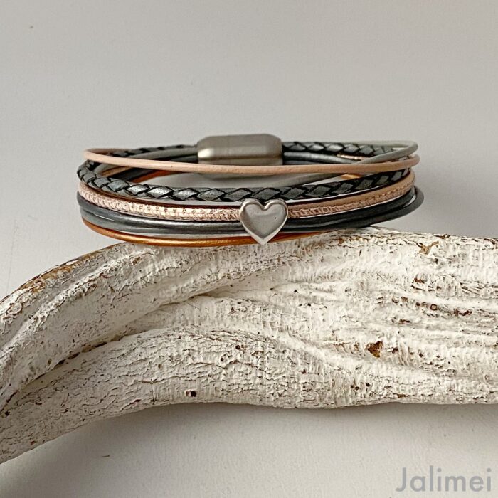 Lederarmband kleinem Herz in grau beige