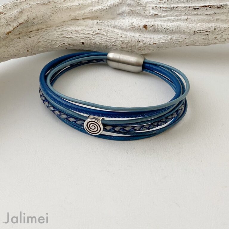 Lederarmband mit kleine Spirale blau