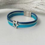 das Lederarmband mit offener Stern türkis-blau