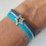 Lederarmband offener Stern türkis-blau