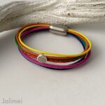 Lederarmband mit Lebensblume bunt