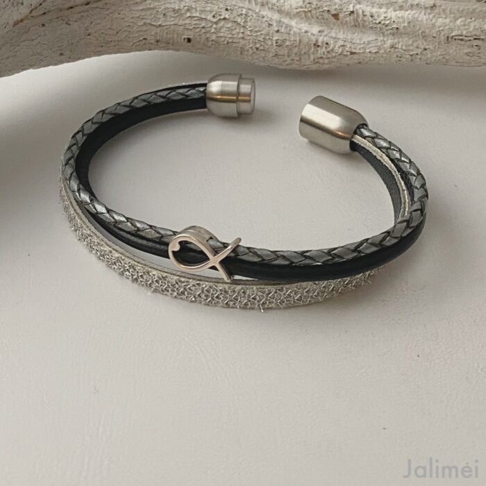 Armband mit Fisch Glitzer in silber-schwarz