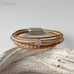 Lederarmband mit Ginkgoblatt Bronze-weiss