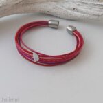 das Lederarmband Ginkgoblatt pink-rot