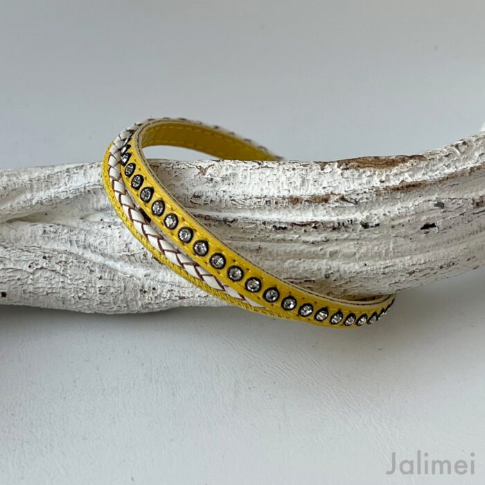 Lederarmband mit Strass in gelb