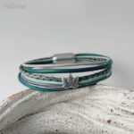 Lederarmband mit einer Lotusblume in Petrol grau