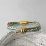 Lederarmband mit Knoten in gold und mint