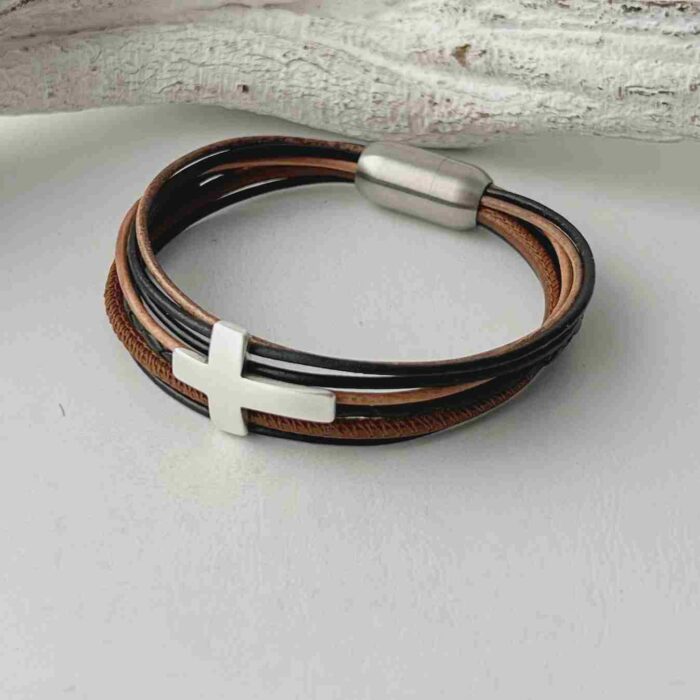 Armband Kreuz Konfirmation in schwarz-braun