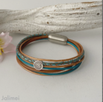 das Lederarmband kleine Spirale in petrol braun