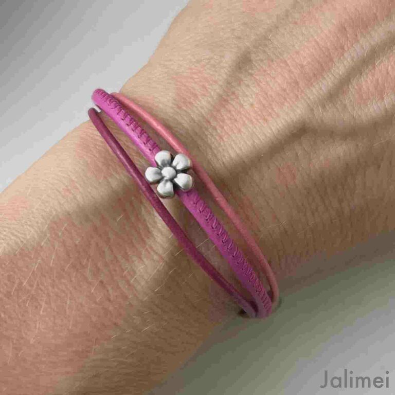 Lederarmband fein mit Blümchen pink