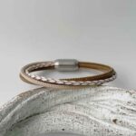 Lederarmband Nappa in taupe und weiß
