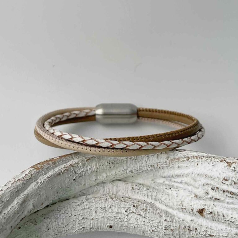 Lederarmband Nappa in taupe und weiß