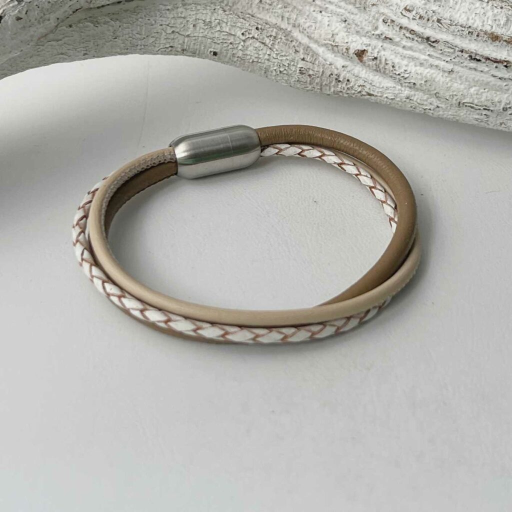 Lederarmband aus Nappa in taupe weiß