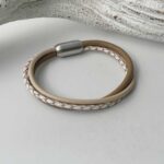 Lederarmband aus Nappa in taupe weiß
