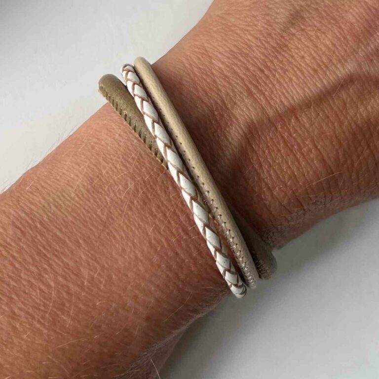 Lederarmband Nappa taupe weiß