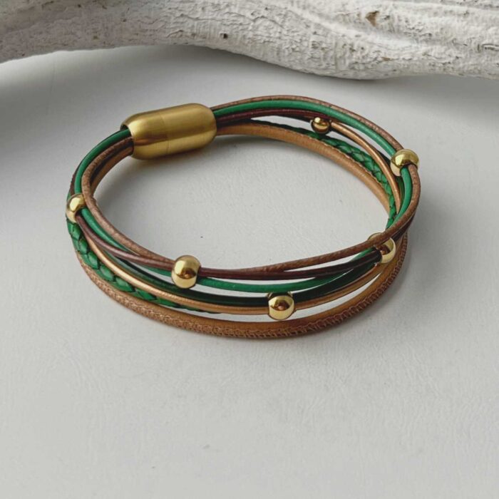 Lederarmband aus Nappa Gold in braun grün