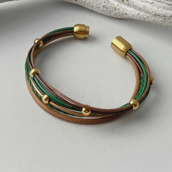 Lederarmband aus Nappa Gold braun grün