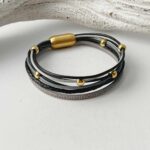 Lederarmband aus Nappa und Gold in schwarz grau