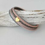 Lederarmband Herzchen Gold rosa grau