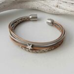 Lederarmband mit einem kleinem Stern grau beige