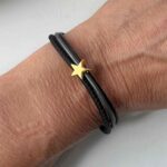 Lederarmband fein mit goldenem Stern schwarz grau