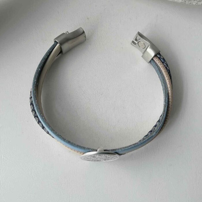 Lederarmband mit Mandala in beige hellblau