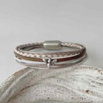 Lederarmband mit Biene taupe