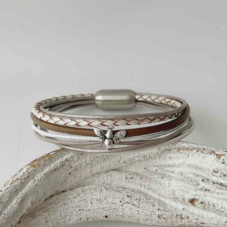 Lederarmband mit Biene taupe