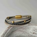 Lederarmband aus Nappa mit Gold grau beige