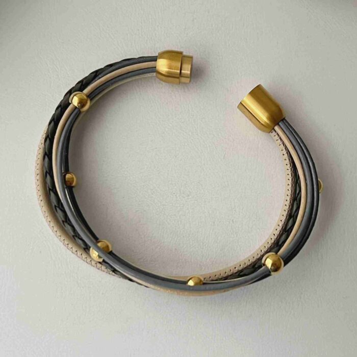 Lederarmband aus Nappa mit Gold in grau und beige
