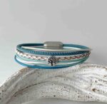 Lederarmband Lebensbaum hellblau weiß