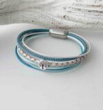 Lederarmband mit Lebensbaum in hellblau weiß