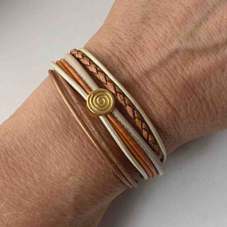 Lederarmband Spirale Gold braun beige