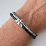 Lederarmband fein Biene schwarz grau