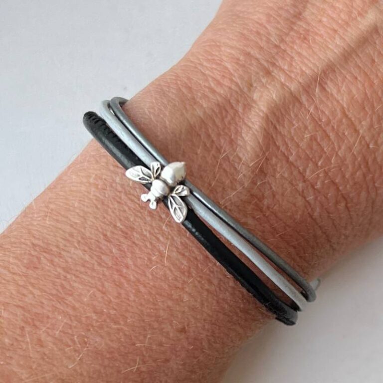 Lederarmband fein Biene schwarz grau