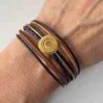 Lederarmband Ethno goldfarben schwarz braun