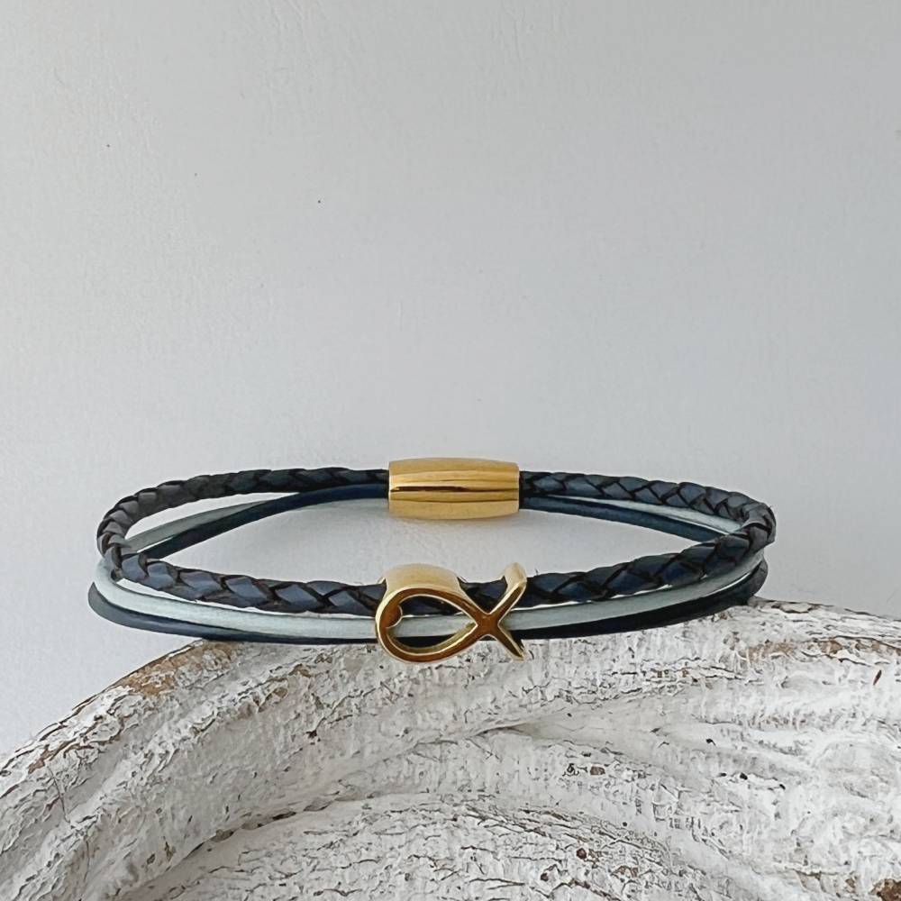 das Armband mit Fisch Gold in schwarz blau