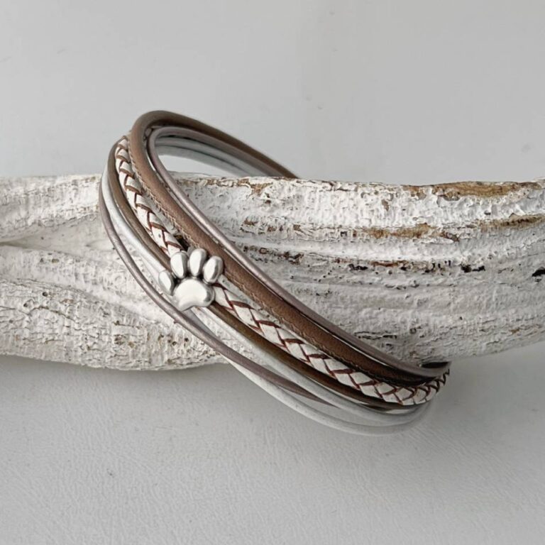 Lederarmband mit Pfote taupe weiß