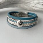 Lederarmband mit Muschel hellblau weiß