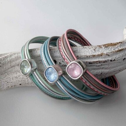 Lederarmband Glitzerstein Pastell