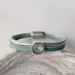 Lederarmband Glitzerstein Pastellfarbe salbei