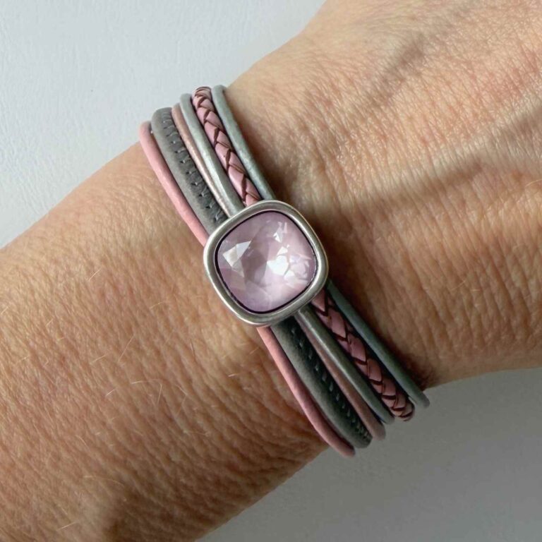 Lederarmband Glitzerstein Pastellfarbe rosa