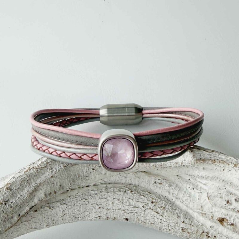 Lederarmband Glitzerstein Pastell rosa